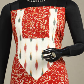 Red - batik patchwork cotton unstitched kurta material