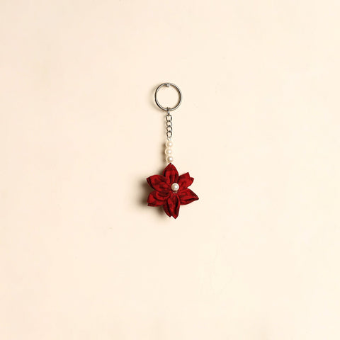 Beaded fabart flower keychain 04 - handcrafted