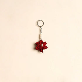 Beaded fabart flower keychain 04 - handcrafted