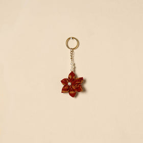 Beaded fabart flower keychain 04 - handcrafted