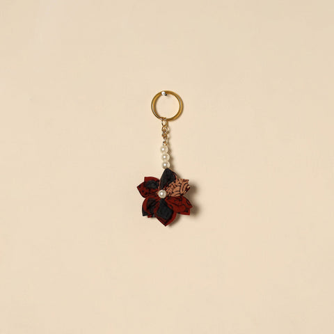Beaded fabart flower keychain 11 - handcrafted
