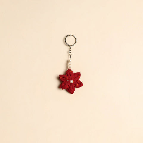Beaded fabart flower keychain 21 - handcrafted