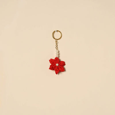 Beaded fabart flower keychain 37 - handcrafted