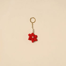 Beaded fabart flower keychain 37 - handcrafted