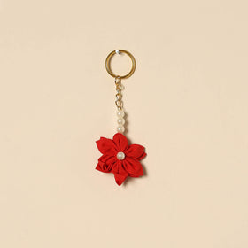 Beaded fabart flower keychain 37 - handcrafted