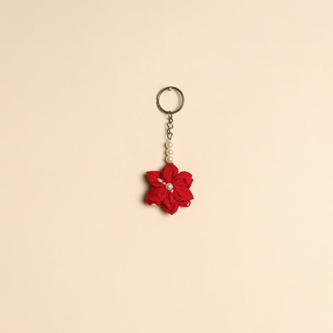 Beaded fabart flower keychain 40 - handcrafted