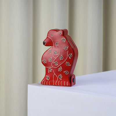  Red Bear Handcrafted Brown Apple Leather Money Bank 