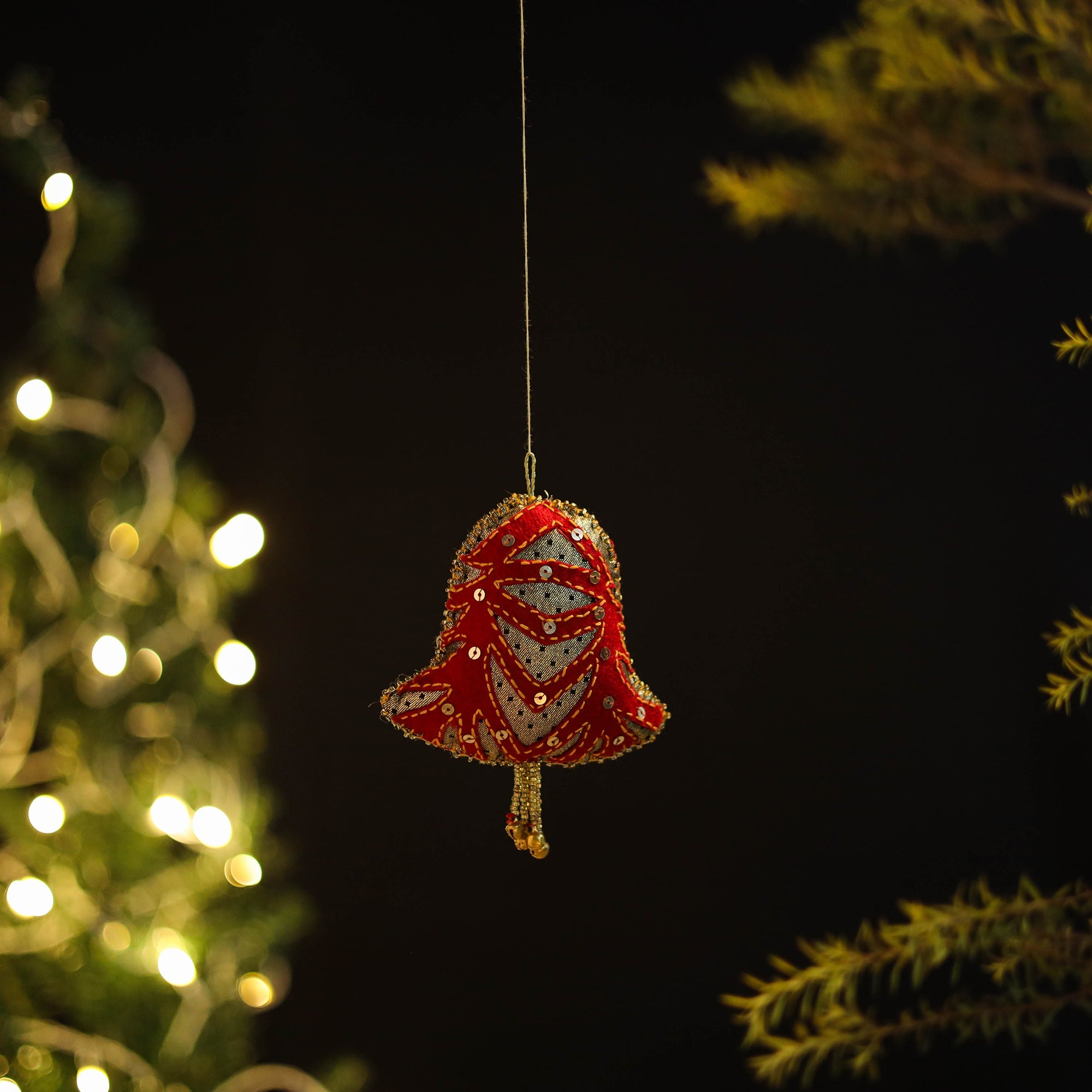 Red - bell - hand embroidered felt christmas decor ornament
