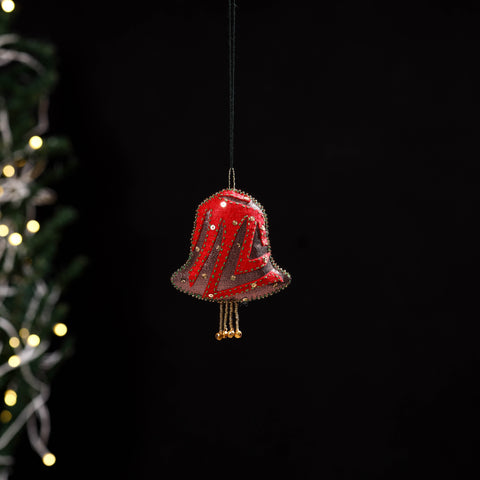 Red - bell - hand embroidered felt christmas decor ornament