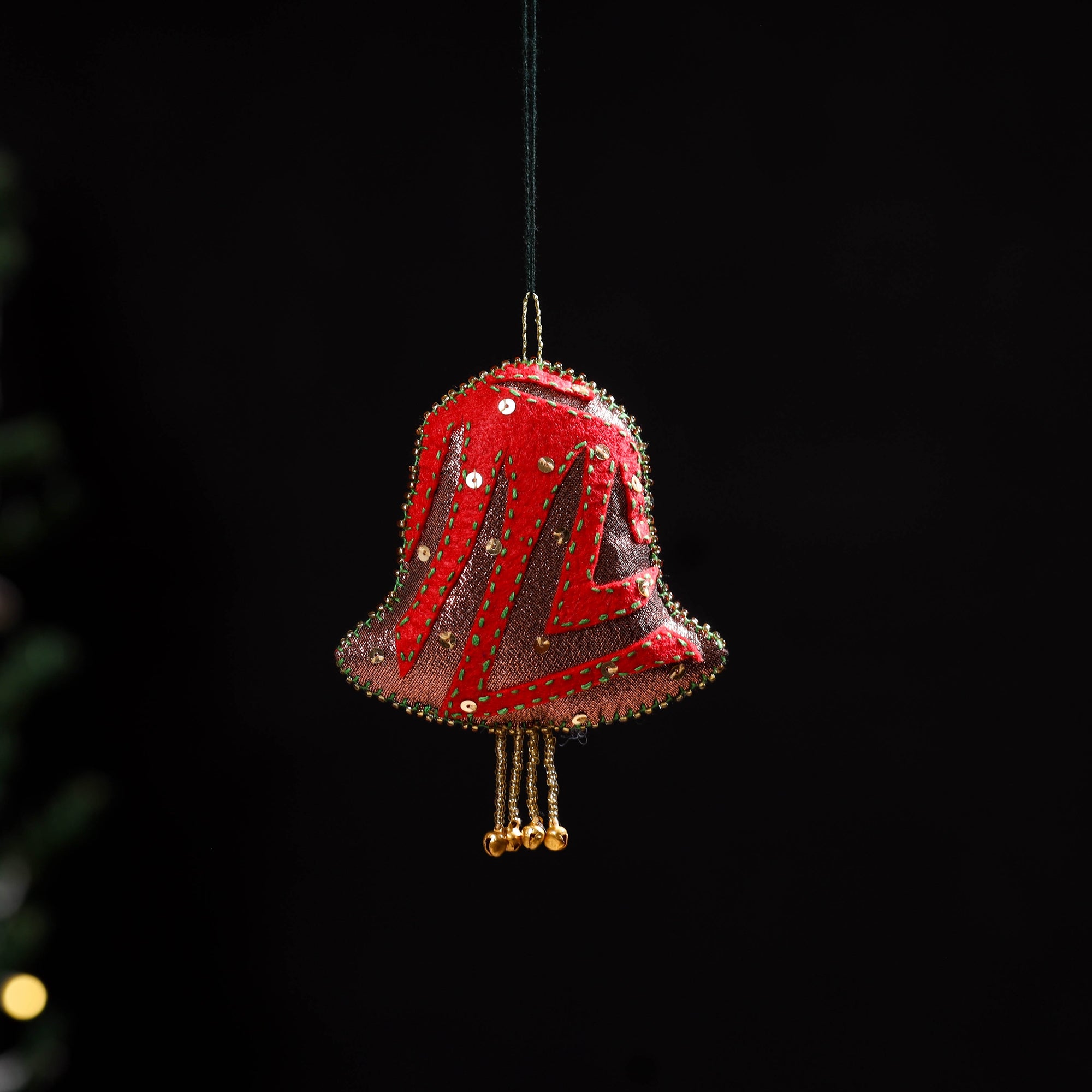 Red - bell - hand embroidered felt christmas decor ornament