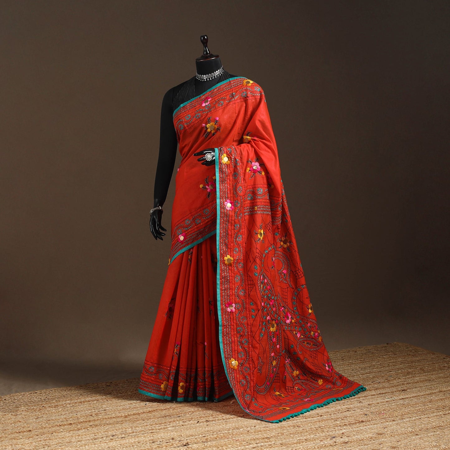 Bengal chanderi silk hand embroidered saree 16 - handcrafted