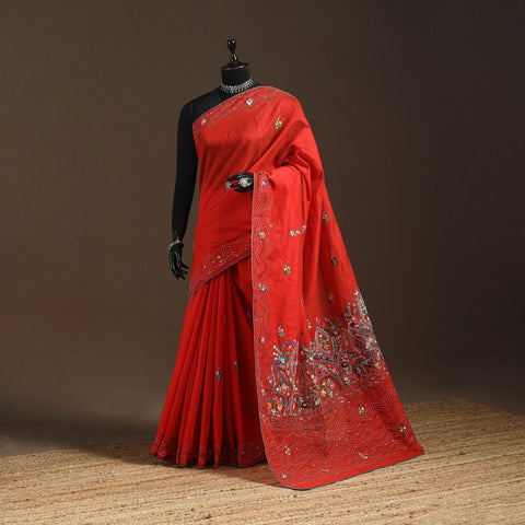 Bengal chanderi silk hand embroidered saree 23 - handcrafted