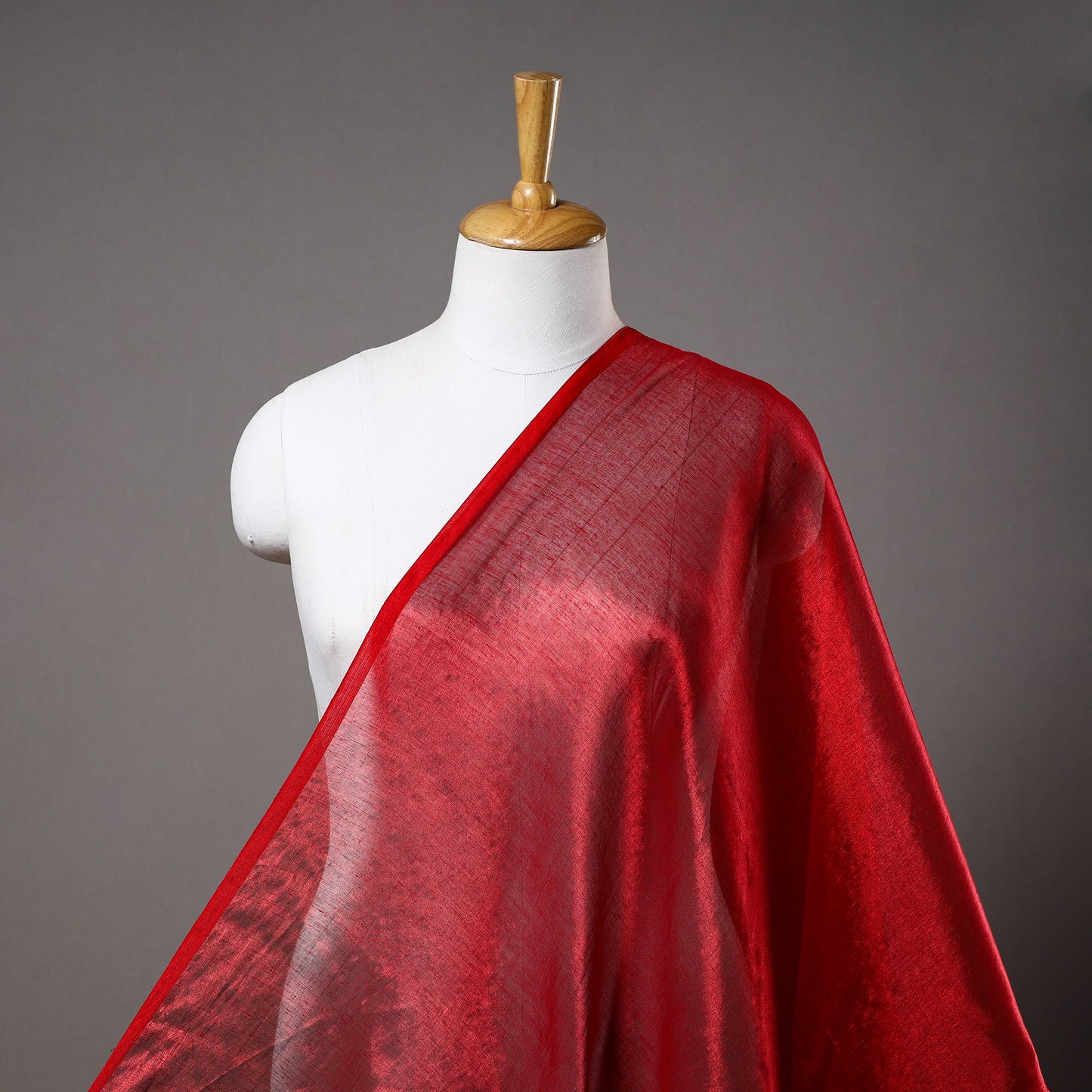 Red - bengal fine tissue zari plain fabric 08 - handcrafted