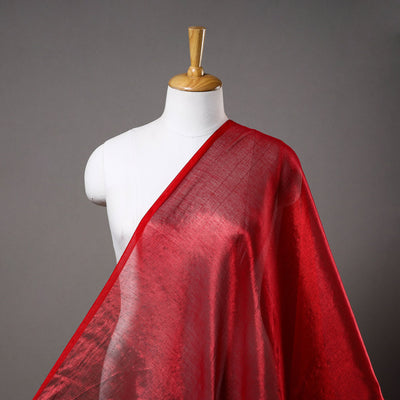Red - bengal fine tissue zari plain fabric 08 - handcrafted