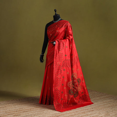 Bengal hand embroidered silk nakshi kantha saree 15