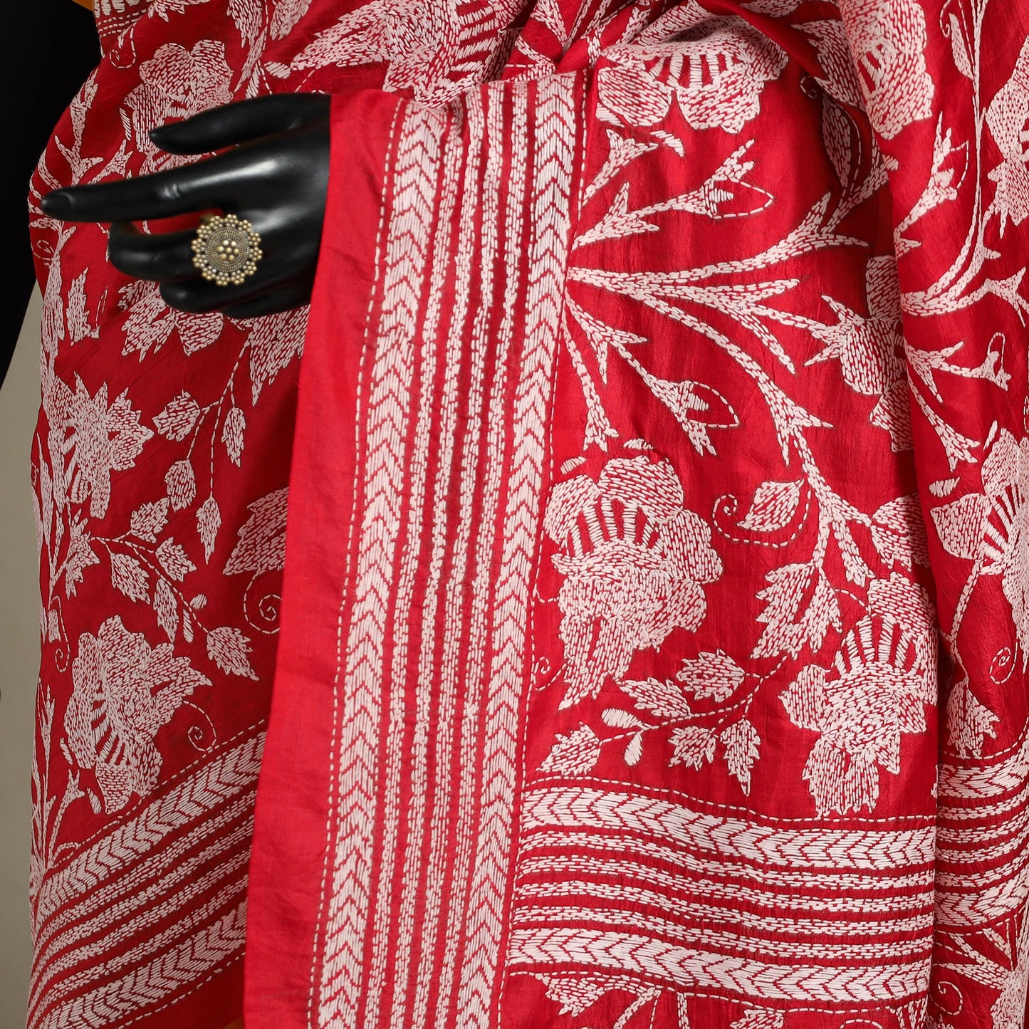 Red - bengal hand embroidery bangalore silk handloom kantha