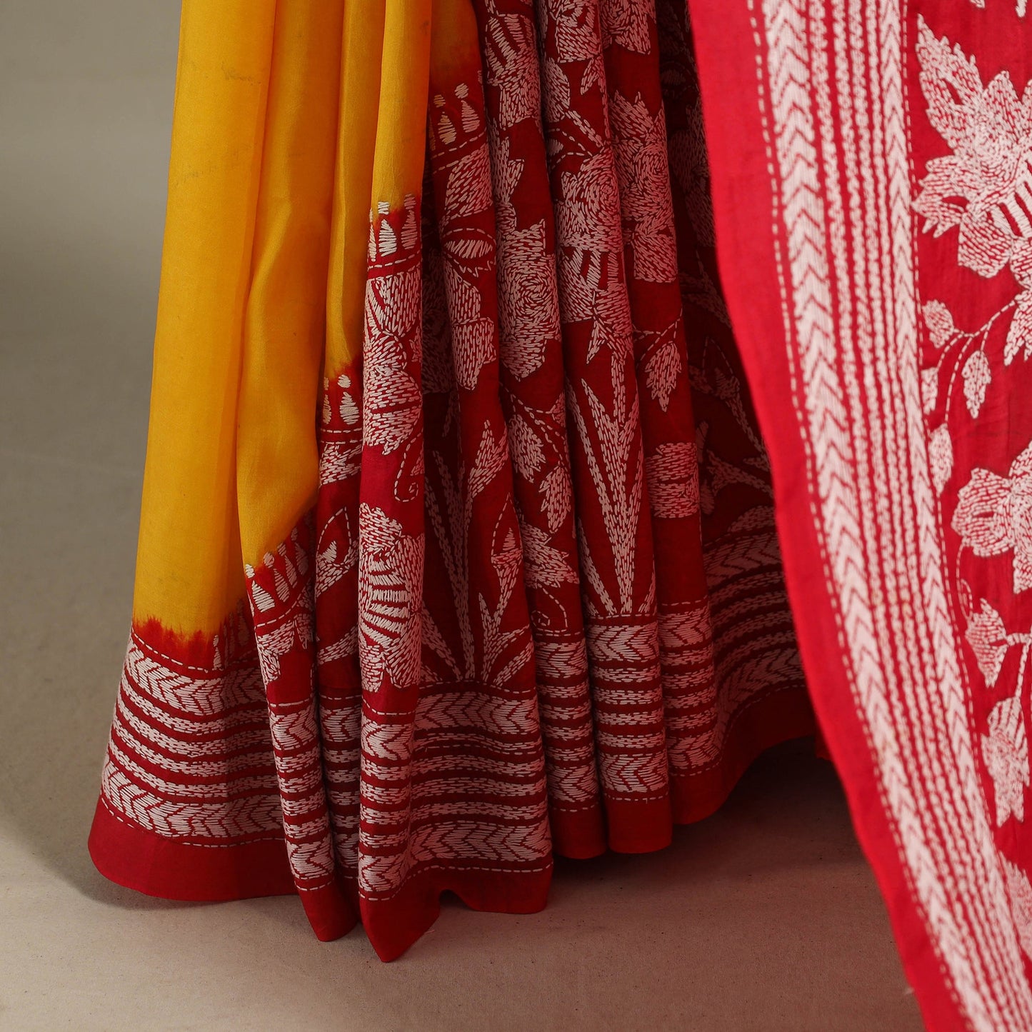 Red - bengal hand embroidery bangalore silk handloom kantha