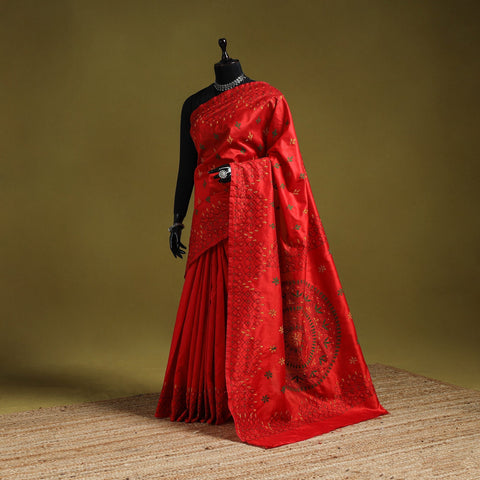 Bengal hand embroidery silk nakshi kantha saree 29