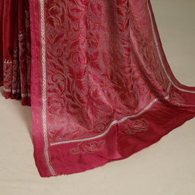 Red - bengal hand embroidery tussar silk handloom kantha