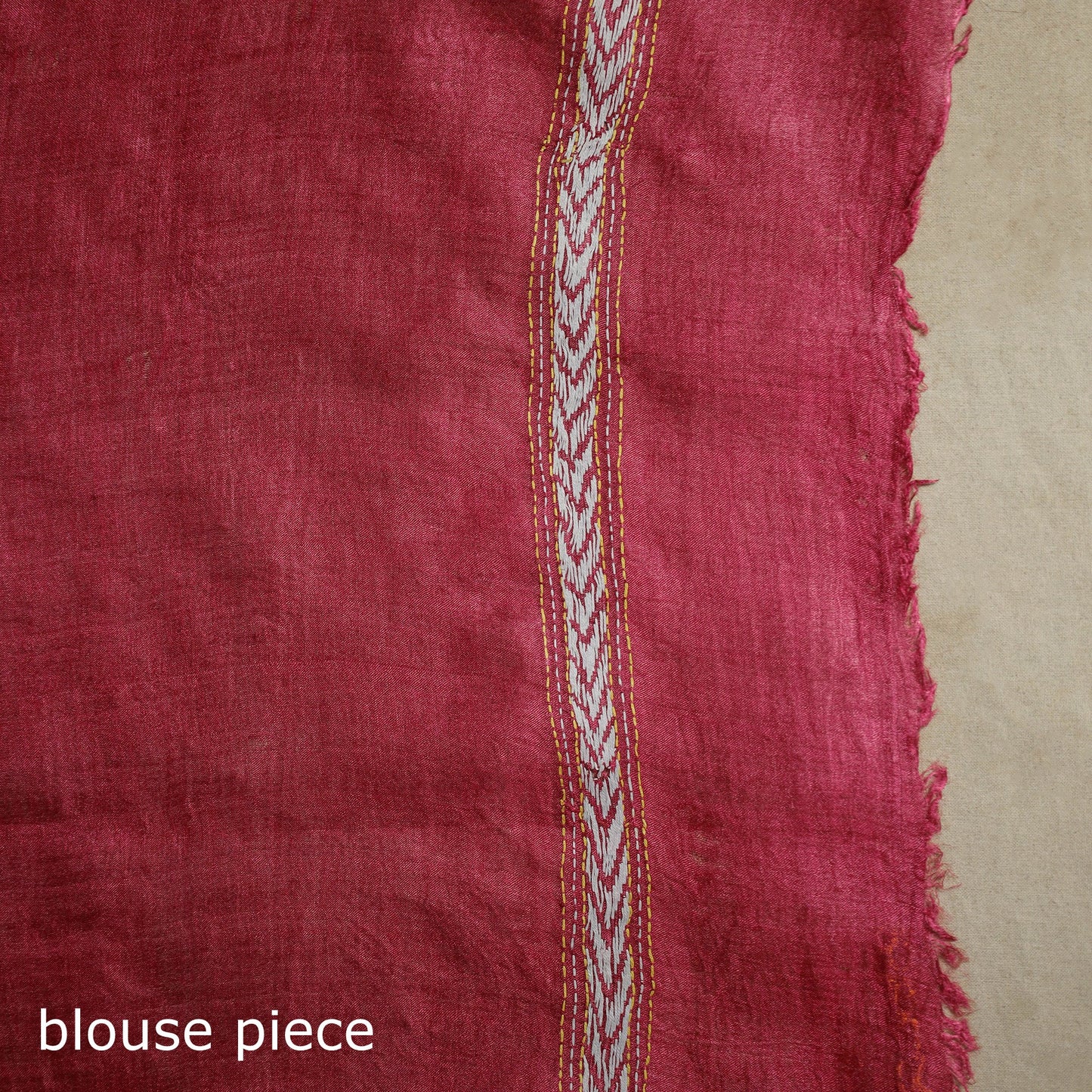 Red - bengal hand embroidery tussar silk handloom kantha