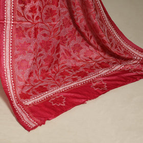 Red - bengal hand embroidery tussar silk handloom kantha