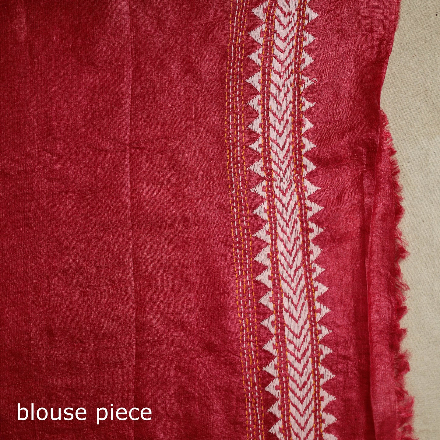 Red - bengal hand embroidery tussar silk handloom kantha