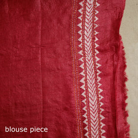 Red - bengal hand embroidery tussar silk handloom kantha
