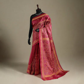 Red - bengal hand embroidery tussar silk handloom kantha