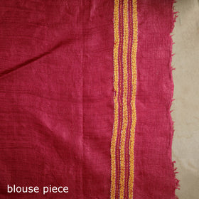 Red - bengal hand embroidery tussar silk handloom kantha