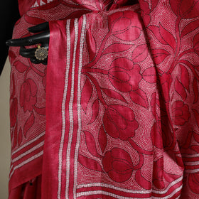 Red - bengal hand embroidery tussar silk handloom kantha