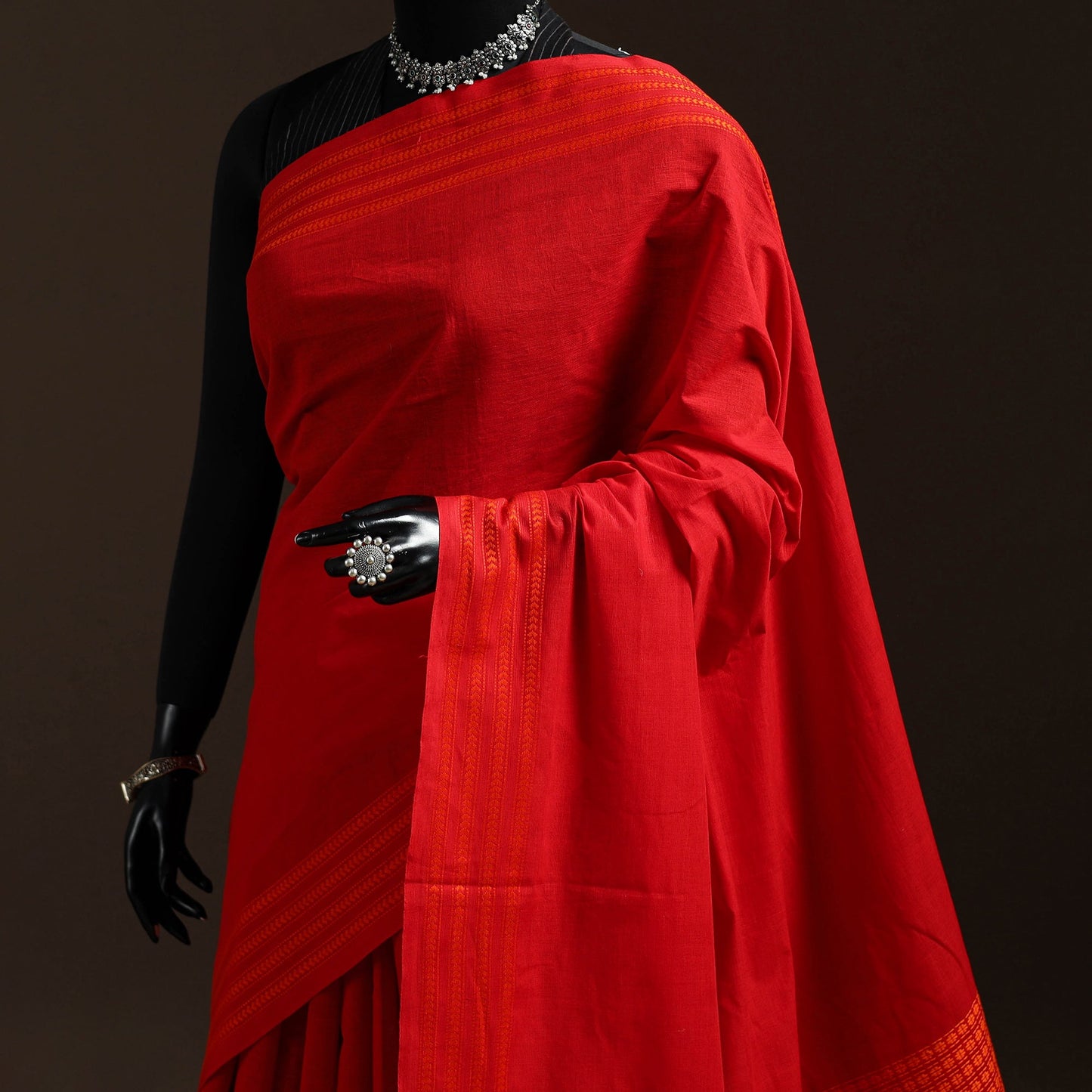 Red - bengal handwoven cotton begumpuri saree 02