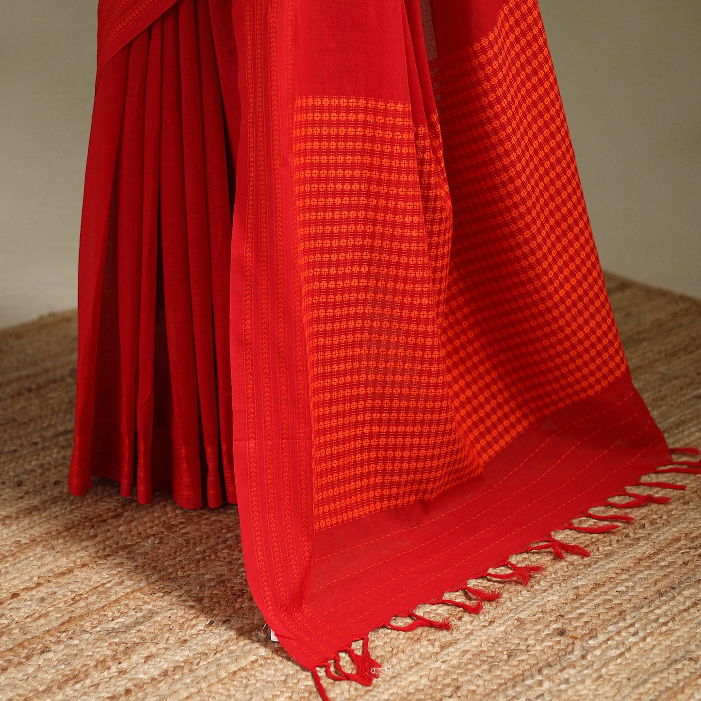 Red - bengal handwoven cotton begumpuri saree 07