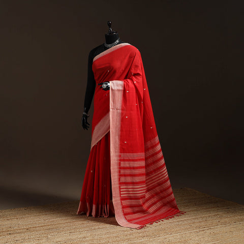 Red - bengal handwoven cotton begumpuri saree 12