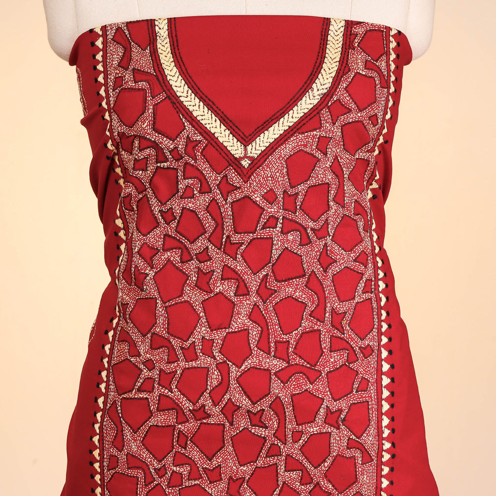  Bengal Kantha Embroidered Pure Cotton Kurta Material Online at iTokri.com