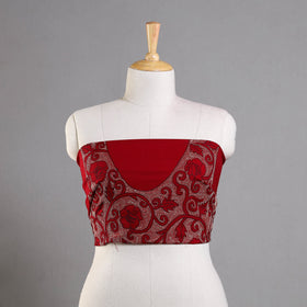 Buy Red Hand Embroidered Kantha Work Blouse Piece Online