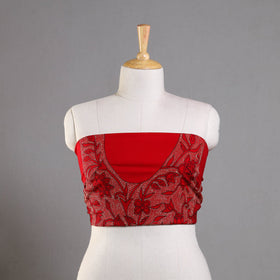 Red Hand Embroidered Kantha Work Blouse Piece 