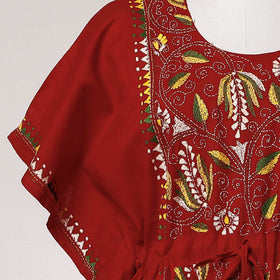 Buy Bengal Kantha Embroidery Cotton Kaftan with Tie-Up Waist (Long) Online at iTokri.com