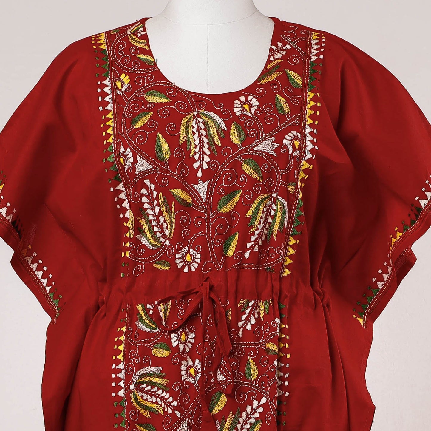 Buy Bengal Kantha Embroidery Cotton Kaftan with Tie-Up Waist (Long) Online at iTokri.com