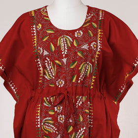 Buy Bengal Kantha Embroidery Cotton Kaftan with Tie-Up Waist (Long) Online at iTokri.com