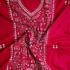 Buy Red Cotton Kurta material With Exclucive Kantha Work