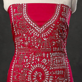 Buy Red Cotton Kurta material With Exclucive Kantha Work