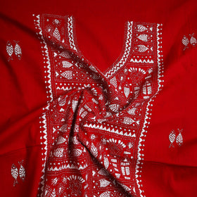 Buy Red Cotton Kurta material With Exclucive Kantha Work