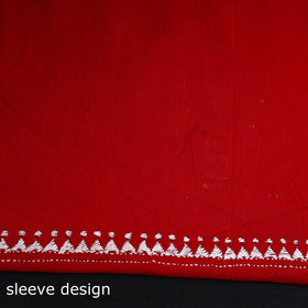 Buy Red Cotton Kurta material With Exclucive Kantha Work