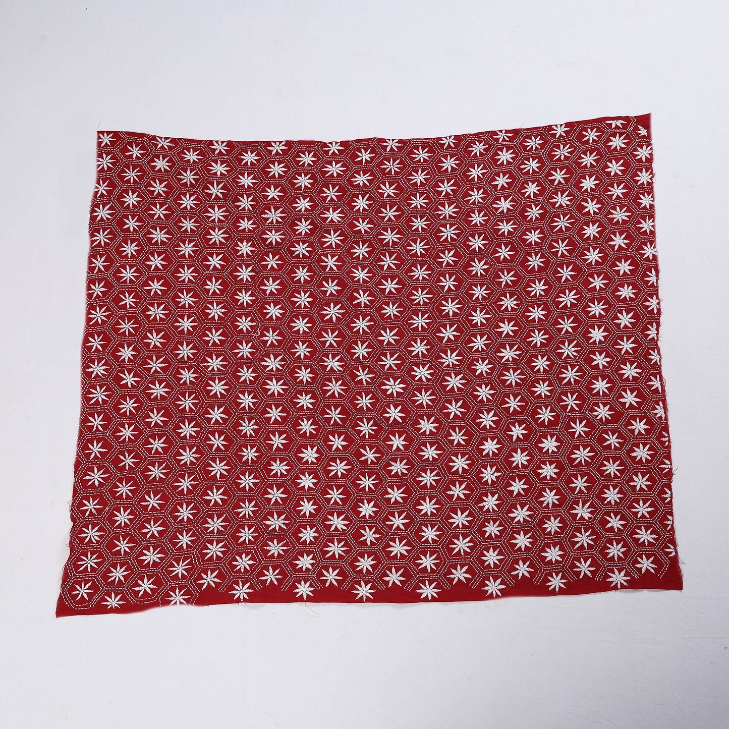 Red Bengal Kantha Embroidery Handloom Cotton Blouse Piece 