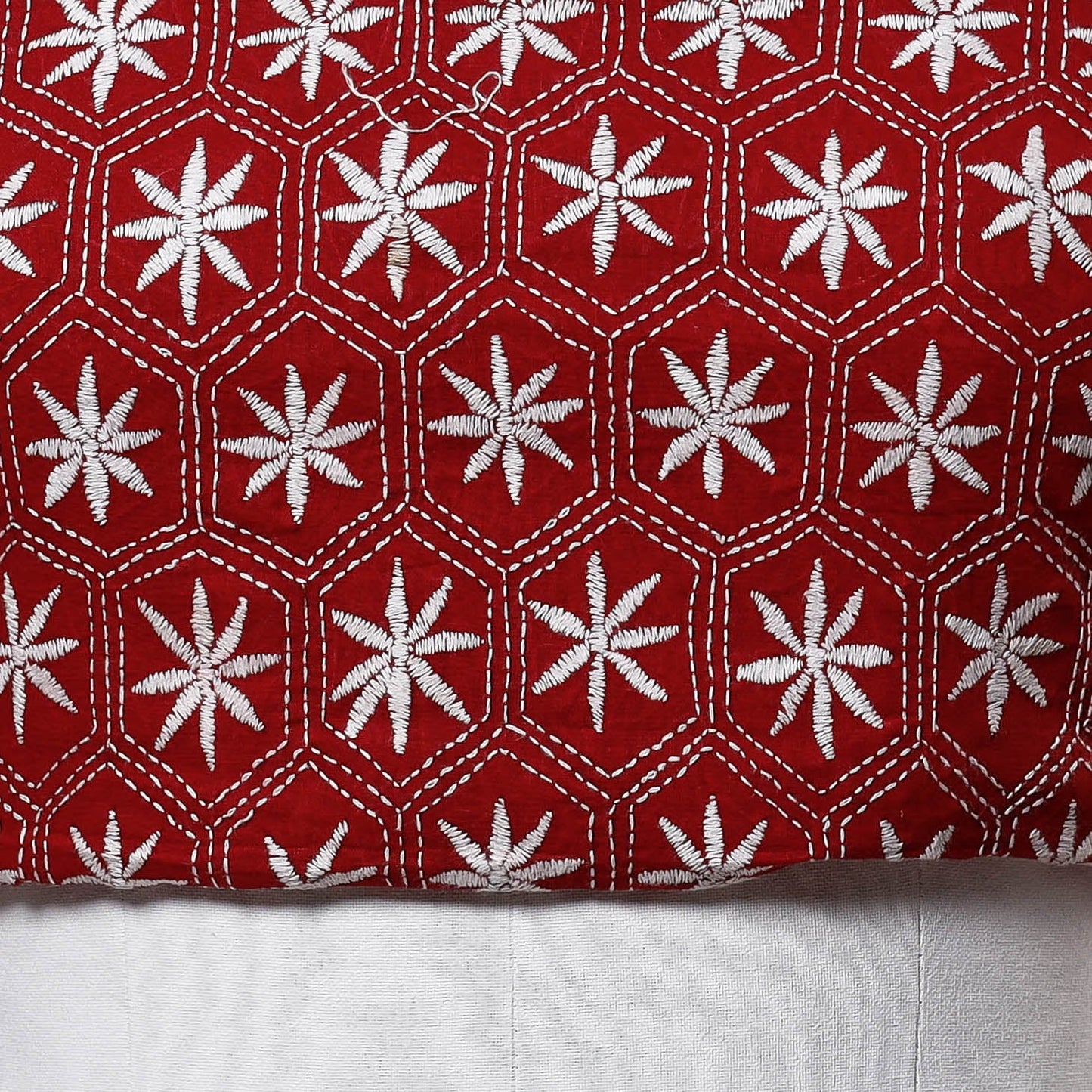 Red Bengal Kantha Embroidery Handloom Cotton Blouse Piece 