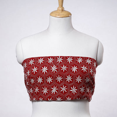 Red Bengal Kantha Embroidery Handloom Cotton Blouse Piece 