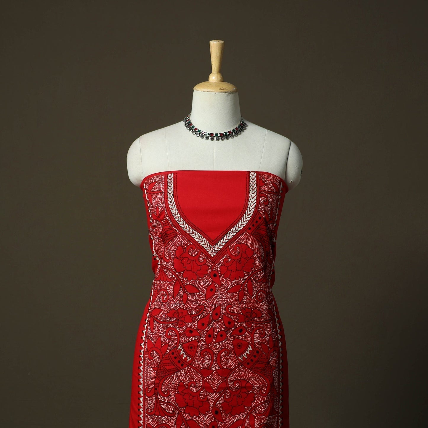 Bengal kantha hand embroidered cotton unstitched kurta