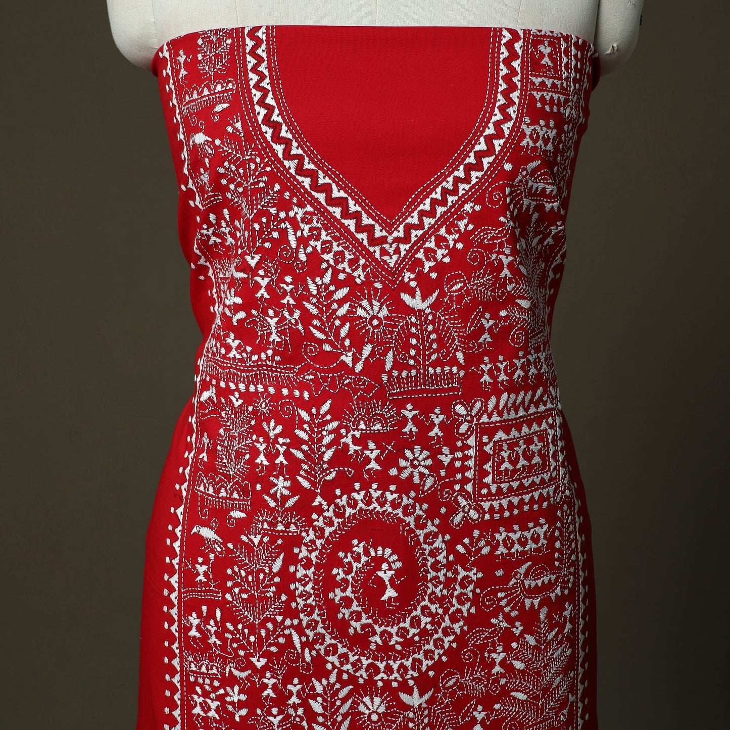 Bengal kantha hand embroidered cotton unstitched kurta