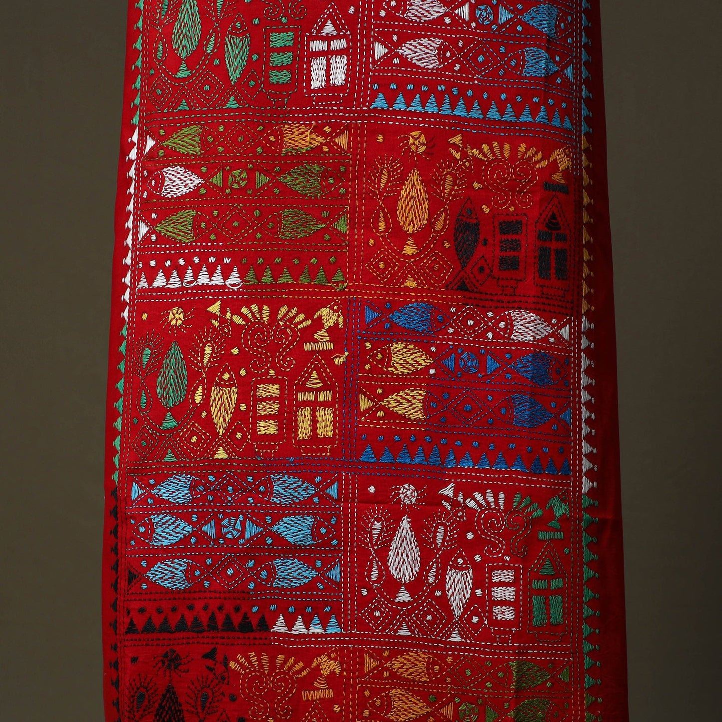 Bengal kantha hand embroidered cotton unstitched kurta