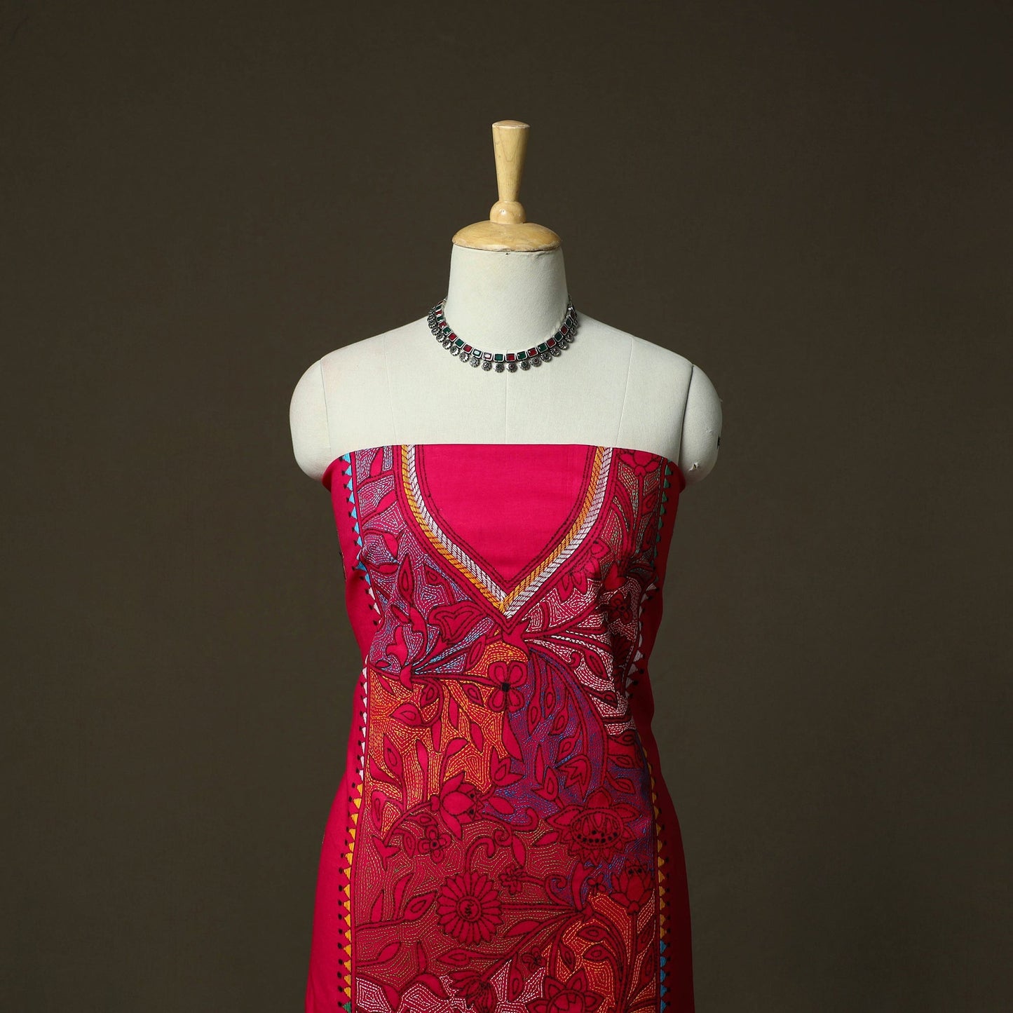 Bengal kantha hand embroidered cotton unstitched kurta